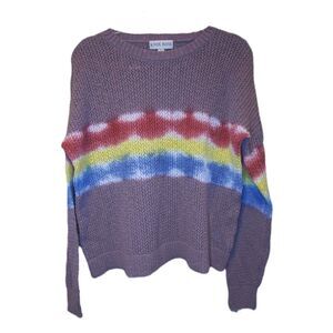 Knox Rose Purple Grey Tie Dye Cotton Crew Sweater Size L Boho Casual Hippiecore